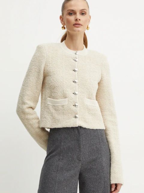 Patrizia Pepe marynarka wełniana kolor beżowy jednorzędowa gładka 2S1510 K229