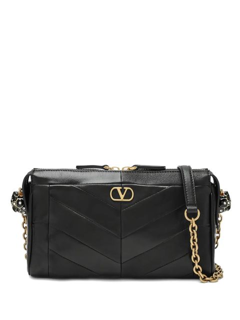 Valentino Garavani chevron-pattern logo-plaque shoulder bag - Black - zdjęcie produktu nr 1