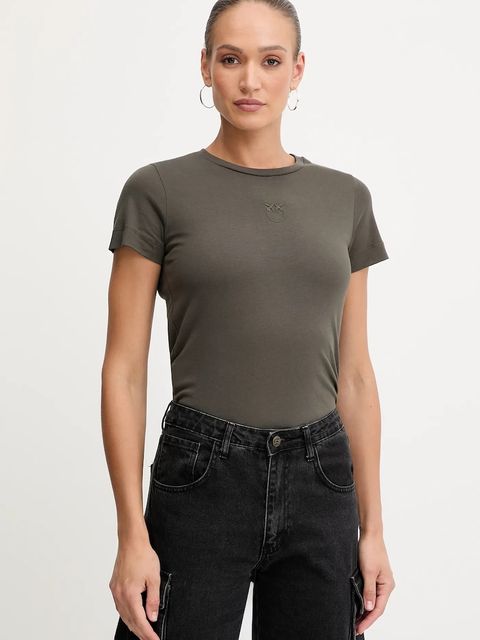 Pinko t-shirt bawełniany damski kolor zielony 100355 A2RD - zdjęcie produktu nr 1