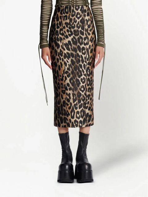 Balmain leopard-print straight skirt - Brown