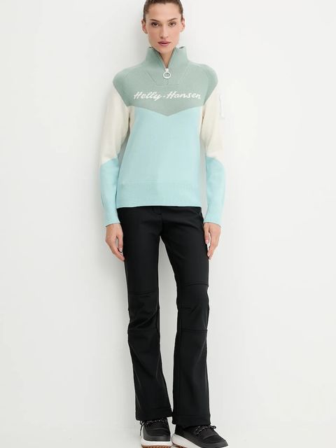 Helly Hansen sweter Apres damski kolor zielony ciepły z golfem 66029 - zdjęcie produktu nr 2