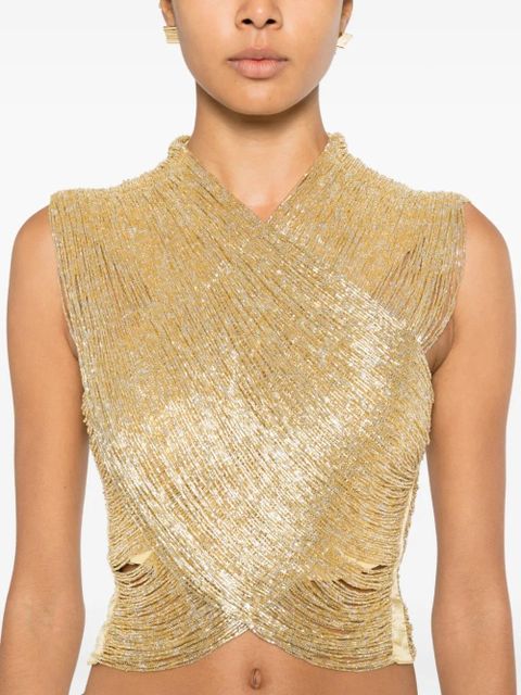 Cult Gaia Haisley beaded crossover top - Gold