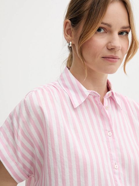 United Colors of Benetton koszula z domieszką lnu damska kolor różowy relaxed z kołnierzykiem klasycznym 58I5DQ08M