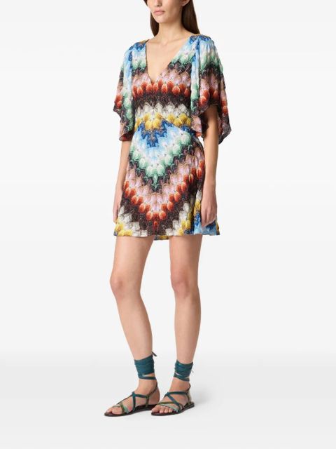 Missoni V-neck chevron-pattern mini dress - Blue - zdjęcie produktu nr 2