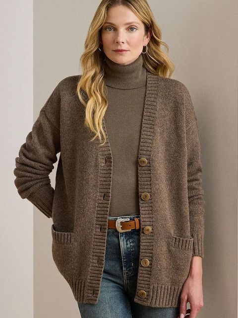 Lauren Ralph Lauren kardigan z dodatkiem wełny damski kolor brązowy 200979672 - zdjęcie produktu nr 1