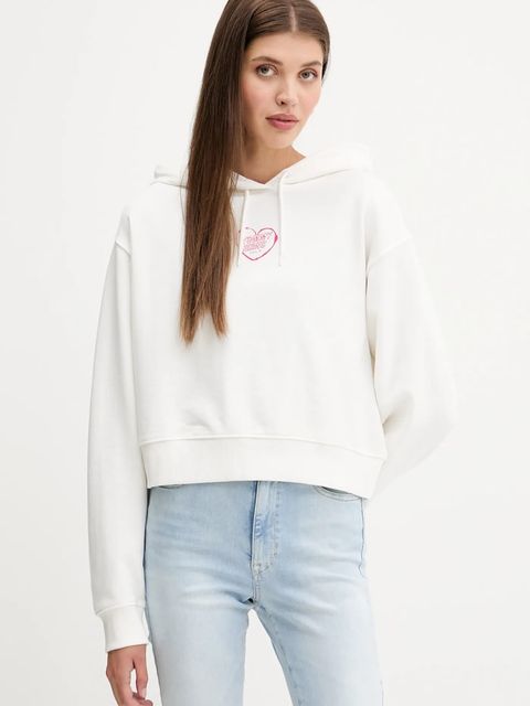 Tommy Jeans bluza bawełniana damska kolor biały z kapturem z nadrukiem DW0DW21408 - zdjęcie produktu nr 2