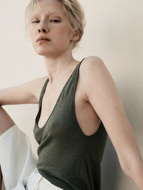 MUUV. top lniany CACHE damskie kolor zielony