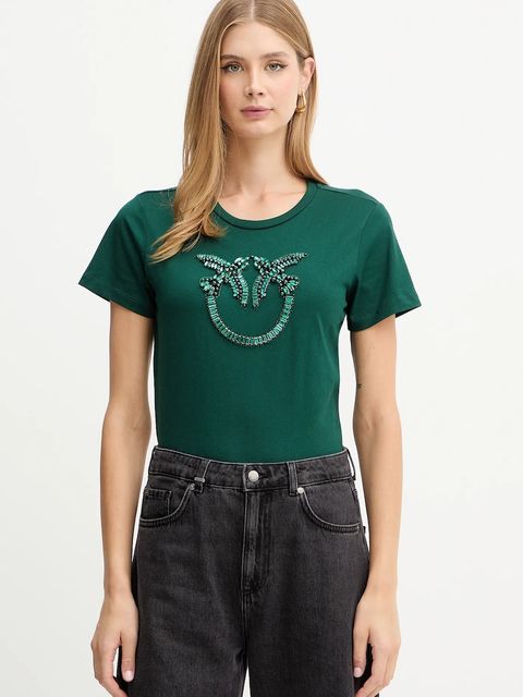 Pinko t-shirt bawełniany damski kolor zielony 100535 A2RN - zdjęcie produktu nr 1