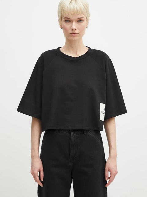 Fiorucci t-shirt bawełniany Logo Label Cropped Padded damski kolor czarny U02SPTSH106CJ01BK01 - zdjęcie produktu nr 1