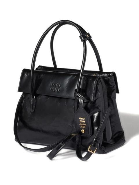Miu Miu Solitaire leather tote bag - Black - zdjęcie produktu nr 2