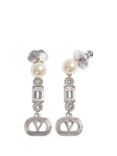 Valentino Garavani Ovalette metal, pearl and Swarovski® crystal earrings - Silver