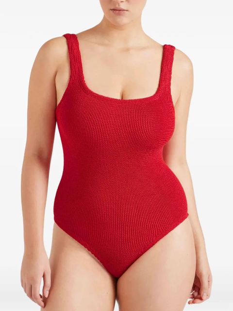 Hunza G crinkle-effect square-neck swimsuit - Red