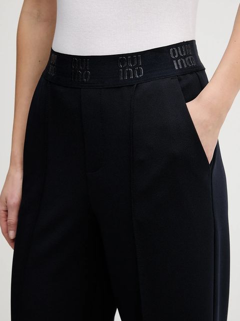 OUI spodnie damskie kolor granatowy proste high waist 91737