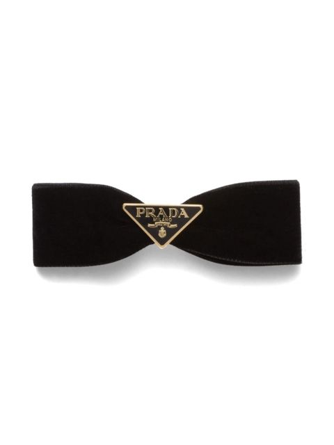 Prada triangle-logo velvet hair clip - Black