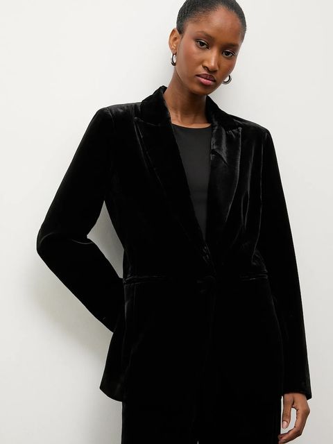 Answear.LAB marynarka welurowa kolor czarny jednorzędowa gładka
