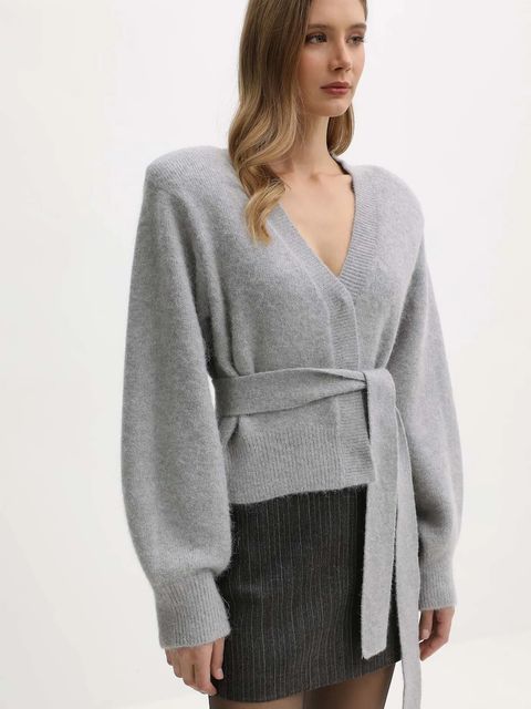 Rotate kardigan z dodatkiem wełny kolor szary ciepły 114736039
