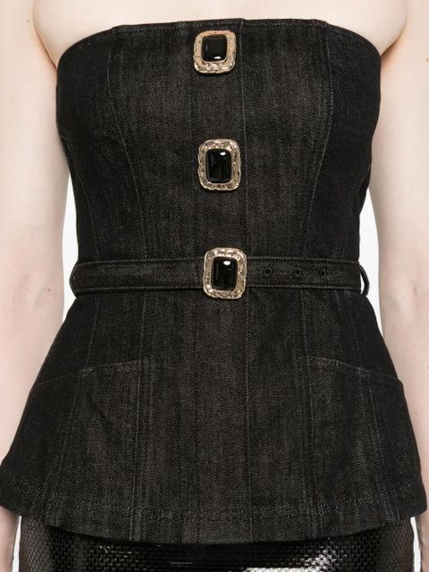 Self-Portrait belted-embellished top - Black