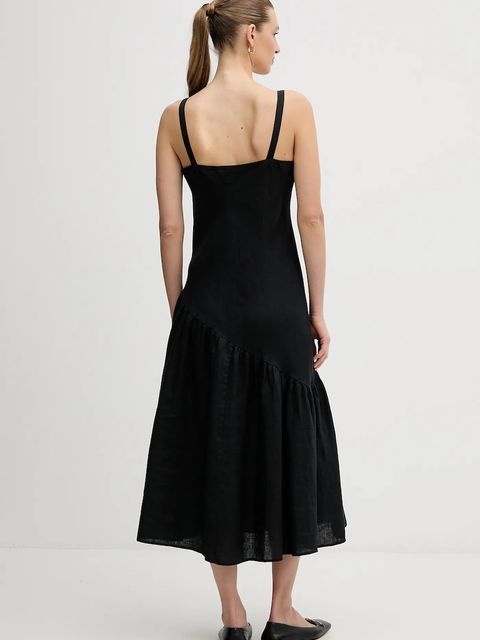 Dkny sukienka lniana kolor czarny midi rozkloszowana P5JNCD88