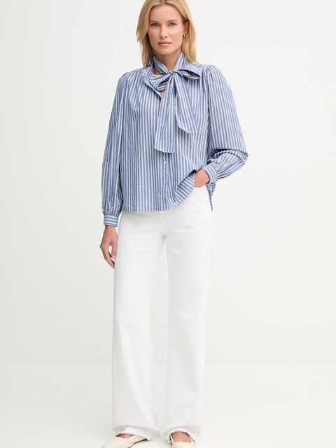 Pepe Jeans koszula bawełniana damska kolor niebieski regular ze stójką PL3051268