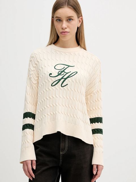 Tommy Hilfiger sweter bawełniany damski kolor beżowy WW0WW47633 - zdjęcie produktu nr 1