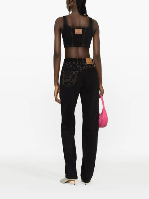 Marine Serre Regenerated denim bustier top - Black