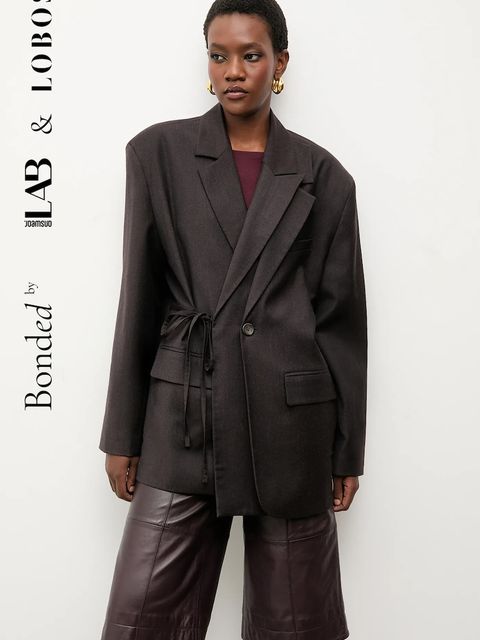 Bonded by Answear.LAB & LOBOS marynarka wełniana kolor brązowy jednorzędowa gładka