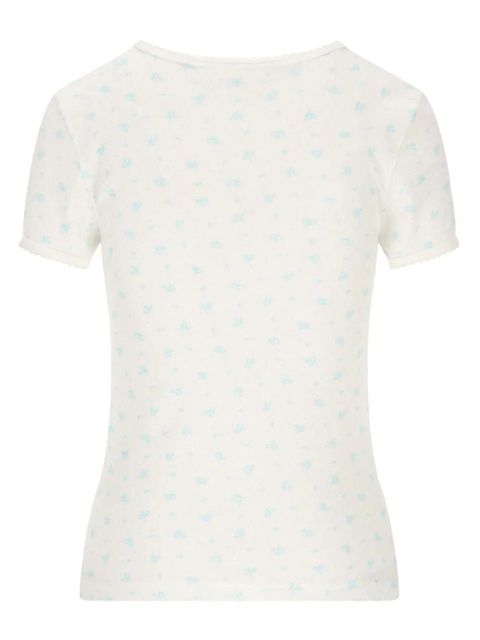 Miu Miu logo patch floral print T-shirt - Neutrals