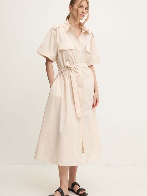 Answear.LAB sukienka kolor beżowy midi oversize