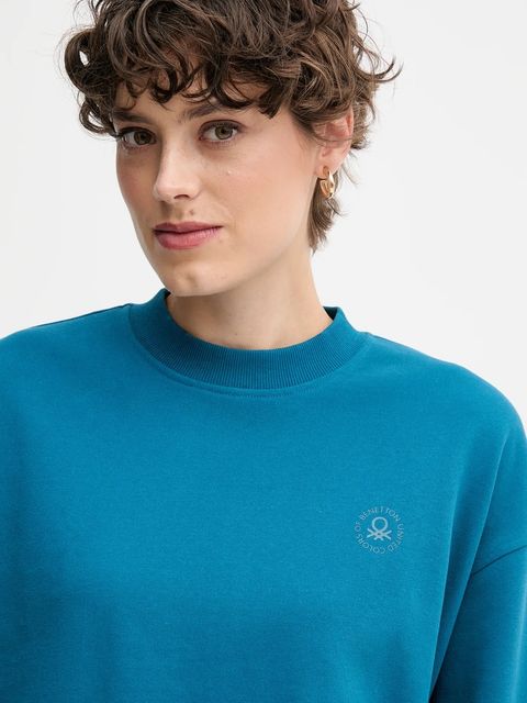 United Colors of Benetton bluza damska kolor turkusowy z nadrukiem 3WNW3M07T
