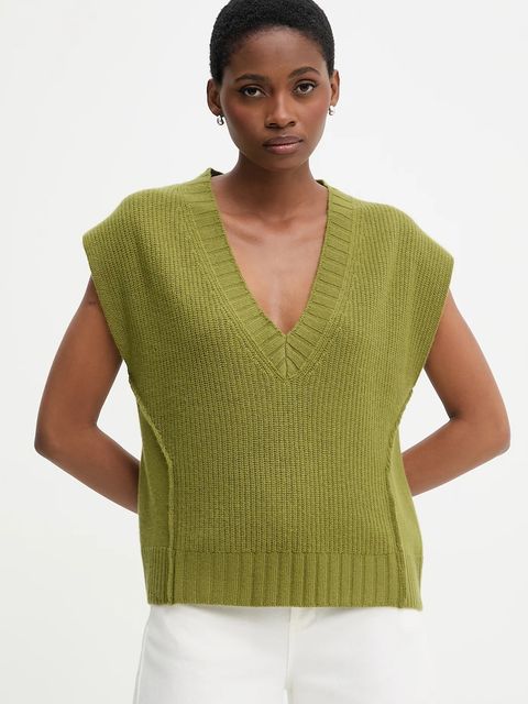 United Colors of Benetton kamizelka z dodatkiem wełny damski kolor zielony 126WD4033 - zdjęcie produktu nr 1