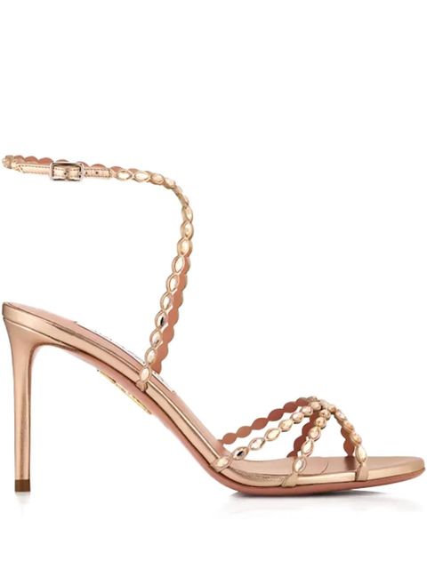 Aquazzura 85mm Love Struck scalloped strap metallic sandals - Gold - zdjęcie produktu nr 1
