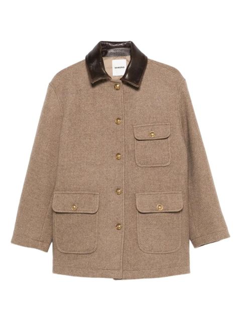 SANDRO contrast-collar flap-pockets single-breasted coat - Brown - zdjęcie produktu nr 1