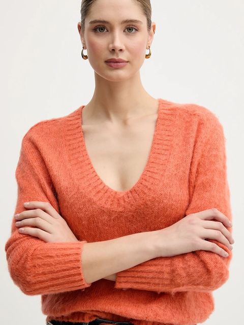 United Colors of Benetton sweter z dodatkiem moheru damski kolor pomarańczowy 1VAAD10EX