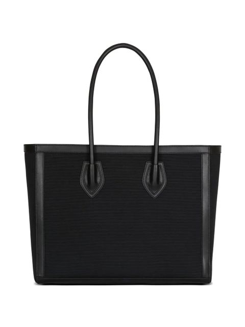 Balmain logo-plaque leather-trimmed tote bag - Black