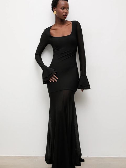 Answear.LAB sukienka kolor czarny maxi rozkloszowana