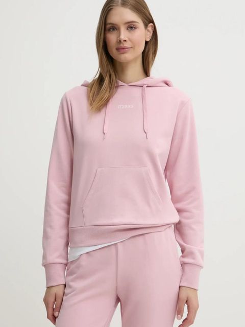 Guess bluza SOFIA damska kolor różowy z kapturem gładka O5RQ02 KCO31 - zdjęcie produktu nr 1