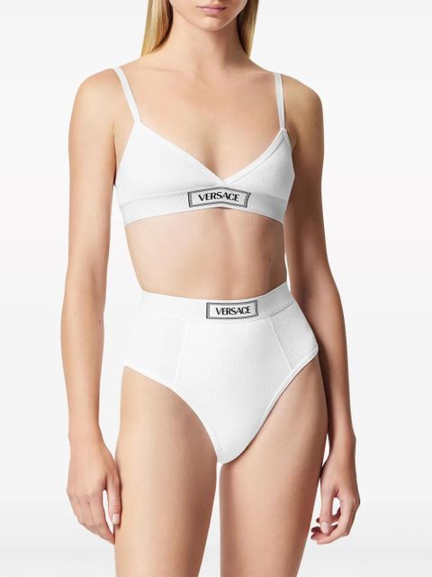 Versace logo-waistband fine-ribbed briefs - White