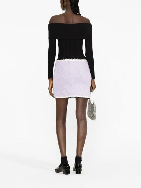 Self-Portrait contrasting-trim cable-knit miniskirt - Purple