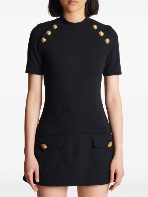 Balmain 6-Button raglan-sleeve T-shirt - Black