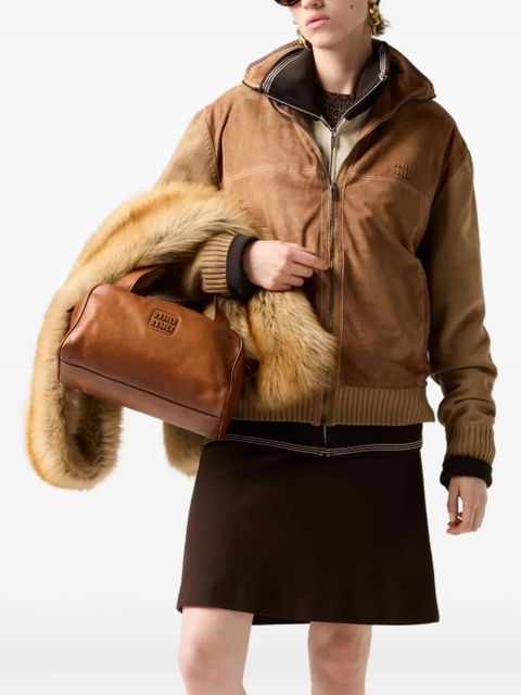 Miu Miu logo-detail ribbed mini skirt - Brown