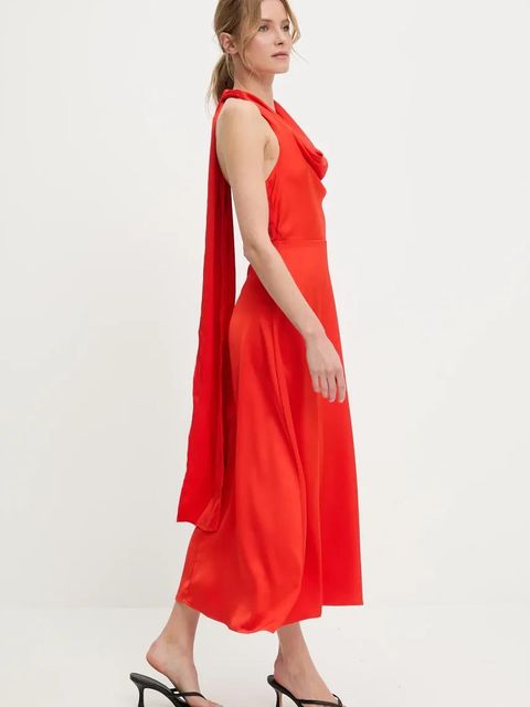 Answear.LAB sukienka kolor czerwony maxi rozkloszowana