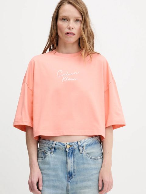 Calvin Klein Jeans t-shirt bawełniany damski kolor pomarańczowy LV047C202G - zdjęcie produktu nr 1