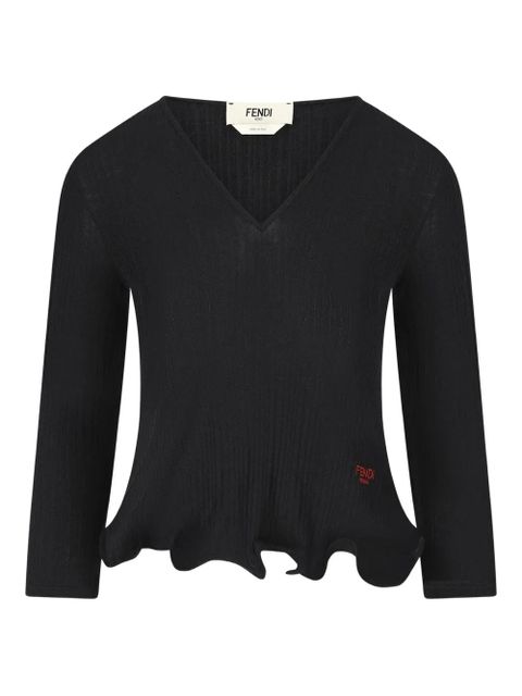 FENDI V-neck ruffled top - Black - zdjęcie produktu nr 1