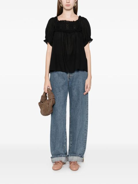 DÔEN Frances ruffled detail top - Black