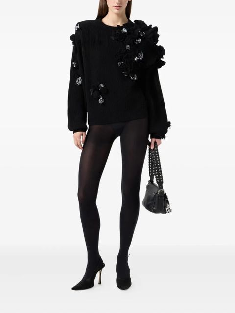 Blumarine flower-embellished ribbed sweater - Black - zdjęcie produktu nr 2