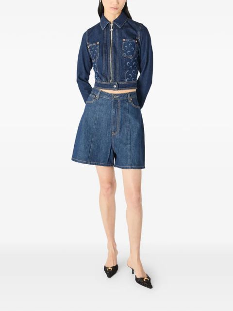 Marine Serre moon-print cropped denim jacket - Blue