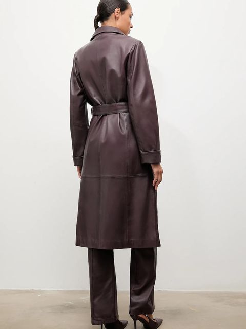 Answear.LAB płaszcz skórzany kolor bordowy