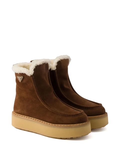Prada shearling-trimmed platform boots - Brown