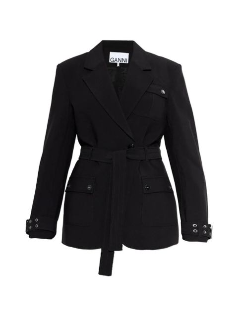 GANNI notched-lapel belted jacket - Black - zdjęcie produktu nr 1