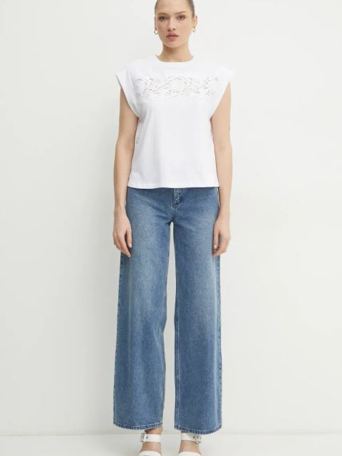 Twinset t-shirt bawełniany damski kolor biały 251TP2073